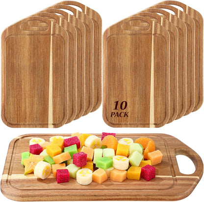 10 Pcs Charcuterie Boards Bulk Acacia Wood Cutting Board with Handle 13 x 7.8 in Bamboo Board Carving Tray Pizza Bread Fruit Vegetables for Kitchen Housewarming Party Supplies
