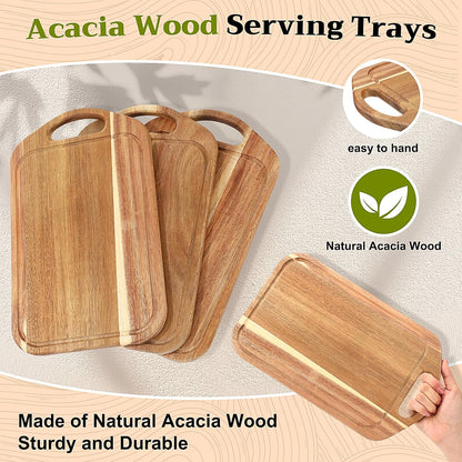 10 Pcs Charcuterie Boards Bulk Acacia Wood Cutting Board with Handle 13 x 7.8 in Bamboo Board Carving Tray Pizza Bread Fruit Vegetables for Kitchen Housewarming Party Supplies