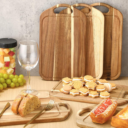 10 Pcs Charcuterie Boards Bulk Acacia Wood Cutting Board with Handle 13 x 7.8 in Bamboo Board Carving Tray Pizza Bread Fruit Vegetables for Kitchen Housewarming Party Supplies