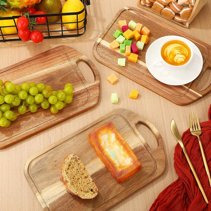 10 Pcs Charcuterie Boards Bulk Acacia Wood Cutting Board with Handle 13 x 7.8 in Bamboo Board Carving Tray Pizza Bread Fruit Vegetables for Kitchen Housewarming Party Supplies