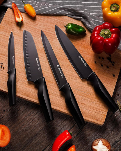 15 Pieces Kitchen Knife Block Set with Sharpener, Black