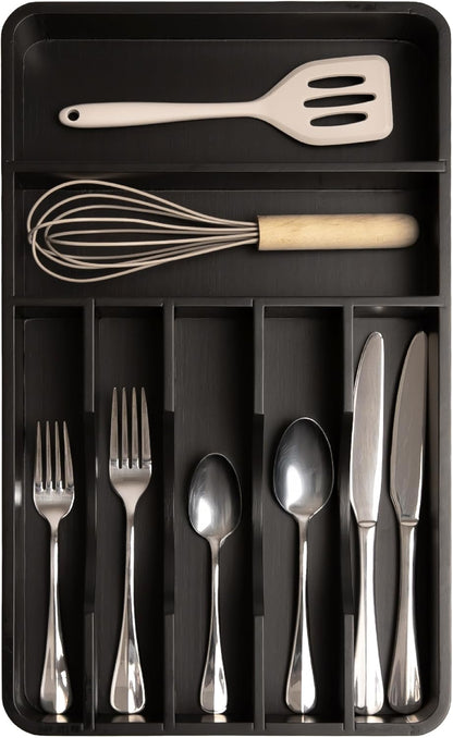 Silverware & Utensil Organizer, Fixed 10.5 in, White | Cutlery, flatware holder, rounded corners, 7 compartments, non-slip feet, kitchen drawers