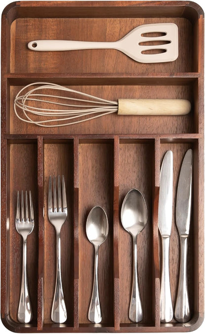 Silverware & Utensil Organizer, Fixed 10.5 in, White | Cutlery, flatware holder, rounded corners, 7 compartments, non-slip feet, kitchen drawers