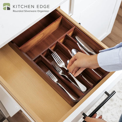 Silverware & Utensil Organizer, Fixed 10.5 in, White | Cutlery, flatware holder, rounded corners, 7 compartments, non-slip feet, kitchen drawers