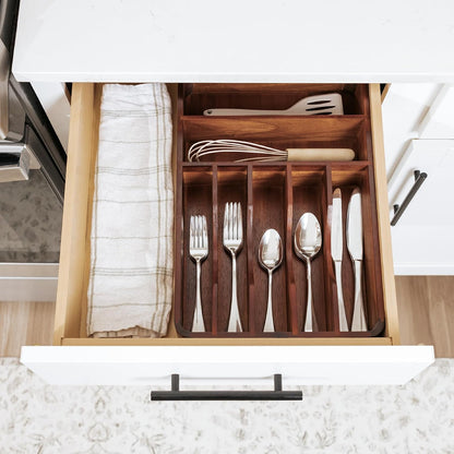 Silverware & Utensil Organizer, Fixed 10.5 in, White | Cutlery, flatware holder, rounded corners, 7 compartments, non-slip feet, kitchen drawers