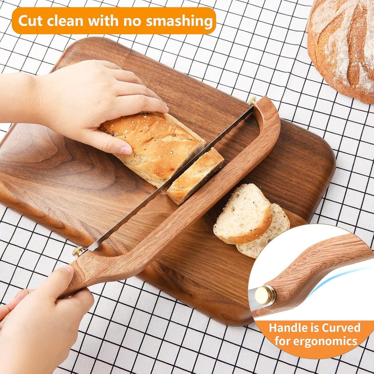 Bread Knife for Homemade Bread Sourdough, Sourdough Knife Slicer for Slicing, Bread Saw Cutter, Wooden Fiddle Bow