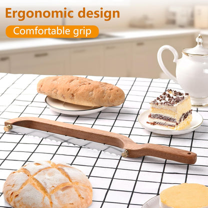 Bread Knife for Homemade Bread Sourdough, Sourdough Knife Slicer for Slicing, Bread Saw Cutter, Wooden Fiddle Bow