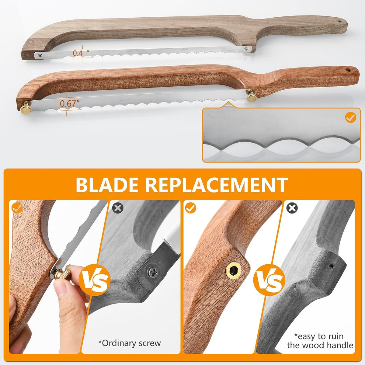 Bread Knife for Homemade Bread Sourdough, Sourdough Knife Slicer for Slicing, Bread Saw Cutter, Wooden Fiddle Bow