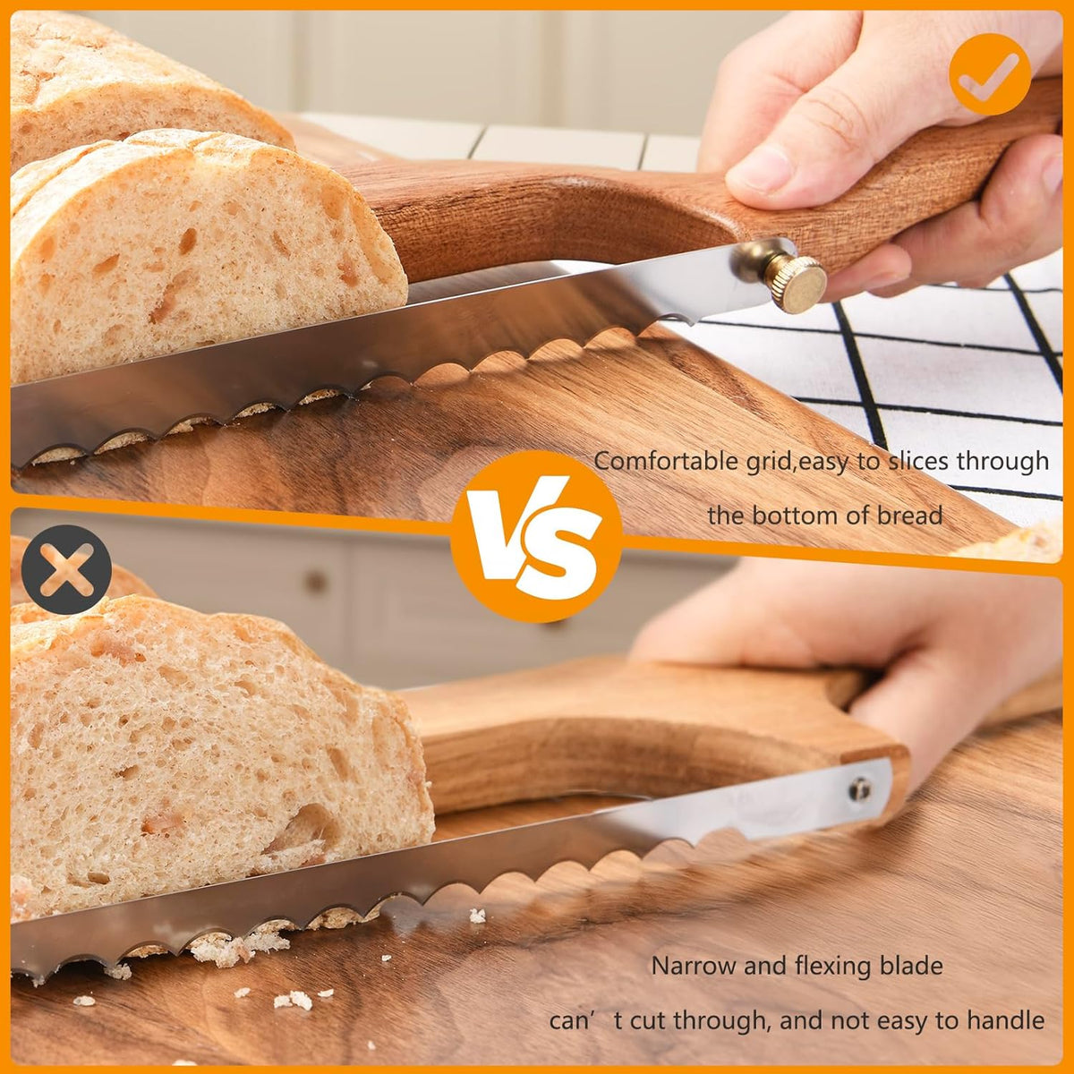 Bread Knife for Homemade Bread Sourdough, Sourdough Knife Slicer for Slicing, Bread Saw Cutter, Wooden Fiddle Bow