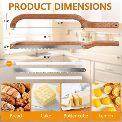 Bread Knife for Homemade Bread Sourdough, Sourdough Knife Slicer for Slicing, Bread Saw Cutter, Wooden Fiddle Bow