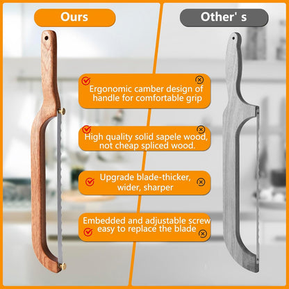 Bread Knife for Homemade Bread Sourdough, Sourdough Knife Slicer for Slicing, Bread Saw Cutter, Wooden Fiddle Bow