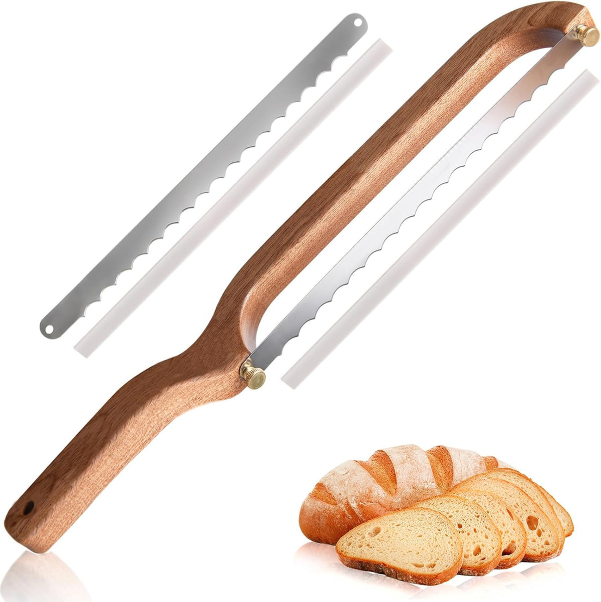 Bread Knife for Homemade Bread Sourdough, Sourdough Knife Slicer for Slicing, Bread Saw Cutter, Wooden Fiddle Bow