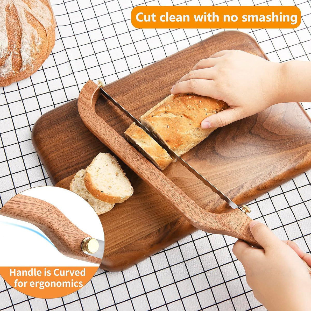 Bread Knife for Homemade Bread Sourdough, Sourdough Knife Slicer for Slicing, Bread Saw Cutter, Wooden Fiddle Bow