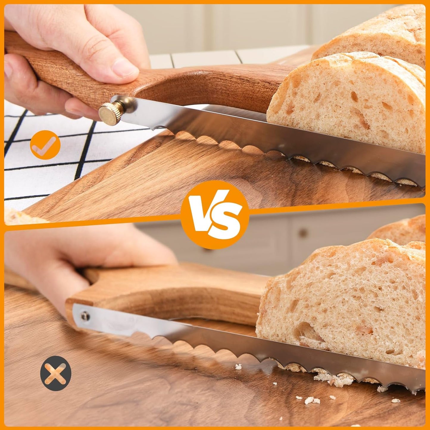 Bread Knife for Homemade Bread Sourdough, Sourdough Knife Slicer for Slicing, Bread Saw Cutter, Wooden Fiddle Bow