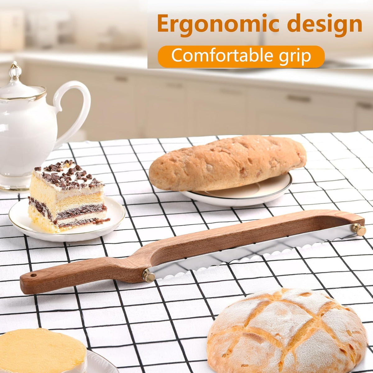 Bread Knife for Homemade Bread Sourdough, Sourdough Knife Slicer for Slicing, Bread Saw Cutter, Wooden Fiddle Bow