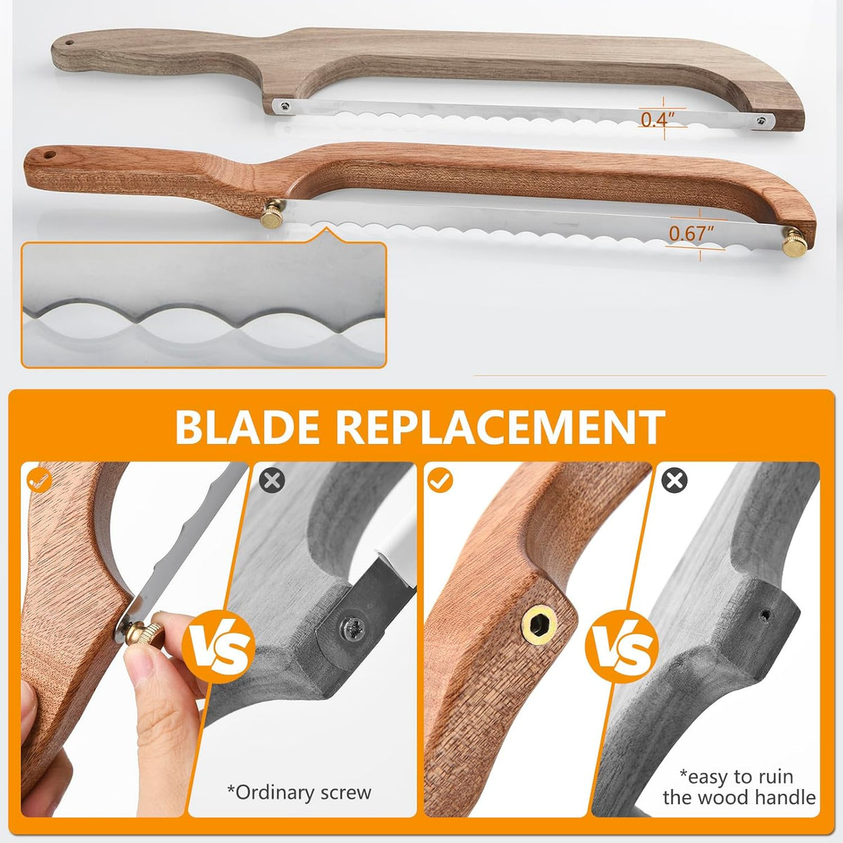 Bread Knife for Homemade Bread Sourdough, Sourdough Knife Slicer for Slicing, Bread Saw Cutter, Wooden Fiddle Bow