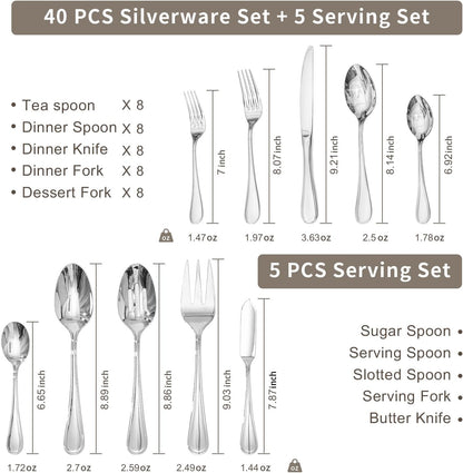 Silverware Set for 8 with Steak Knives, 18/10 Stainless Steel