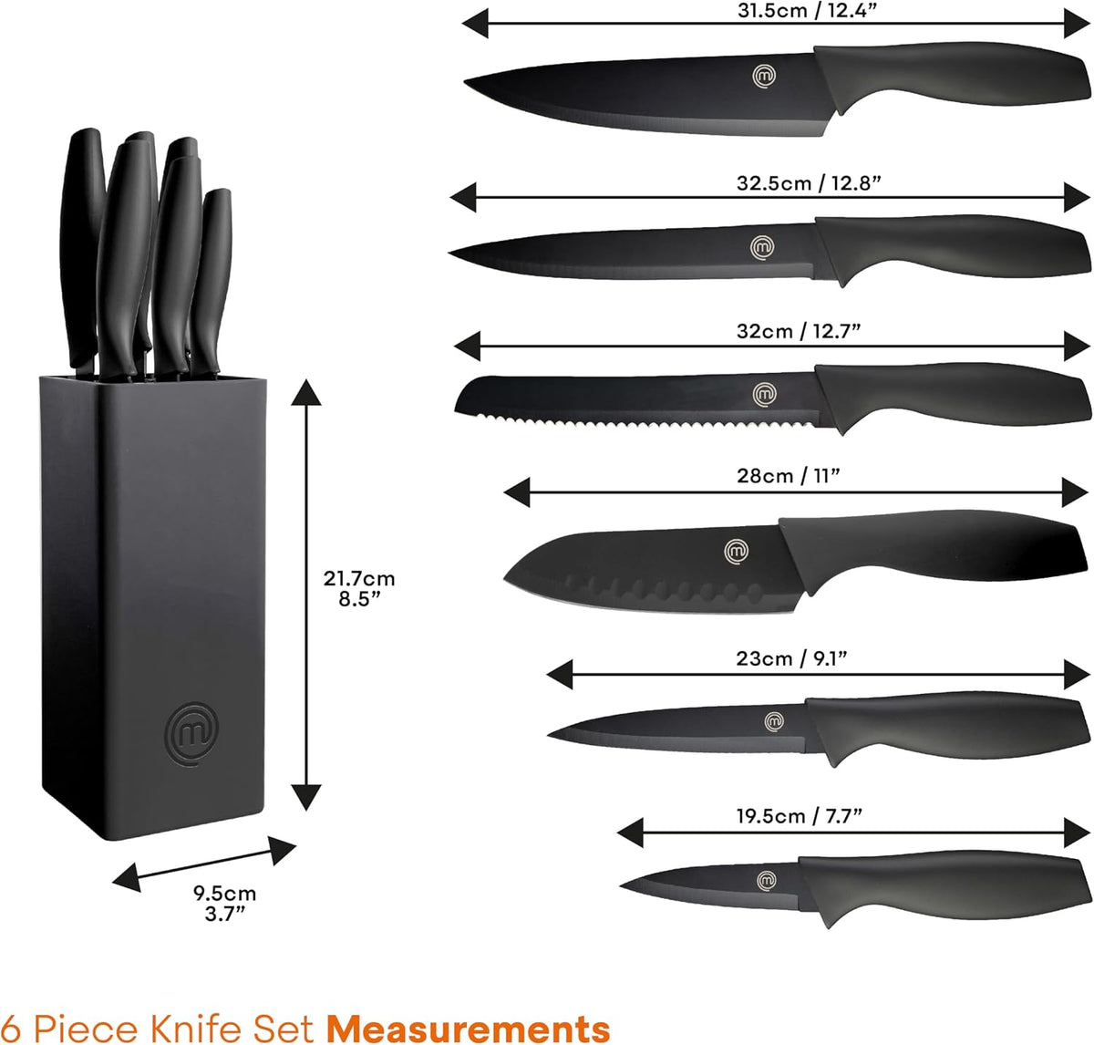 Knife Set with Block, 7pc Kitchen Knives Set with Holder, Black