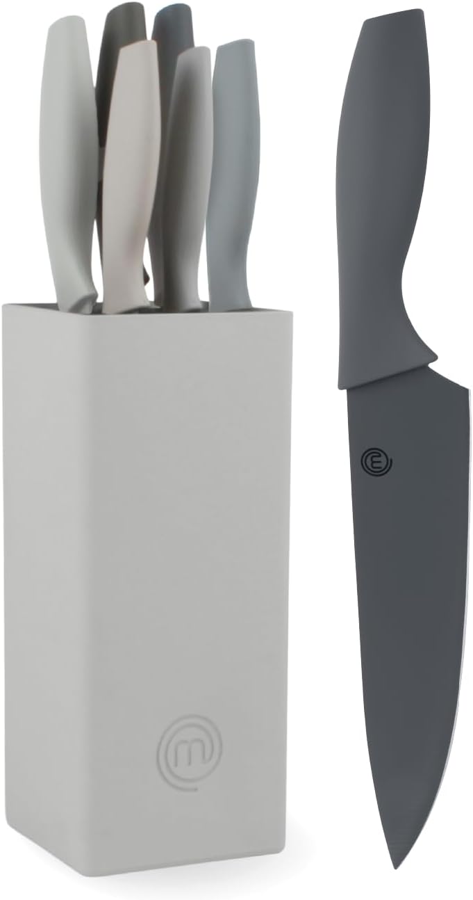 Knife Set with Block, 7pc Kitchen Knives Set with Holder, Black