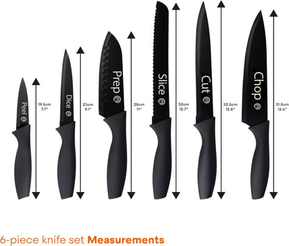 Knife Set with Block, 7pc Kitchen Knives Set with Holder, Black