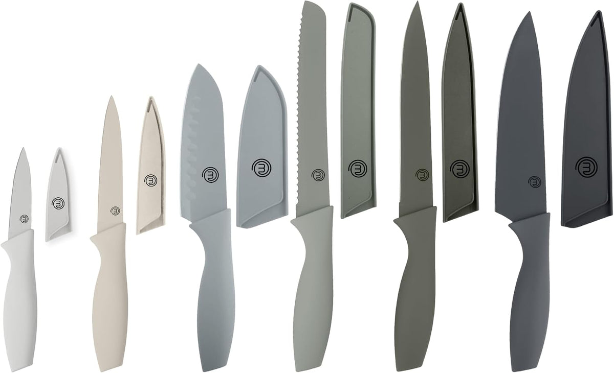 Knife Set with Block, 7pc Kitchen Knives Set with Holder, Black