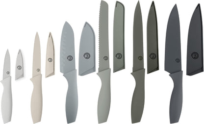 Knife Set with Block, 7pc Kitchen Knives Set with Holder, Black