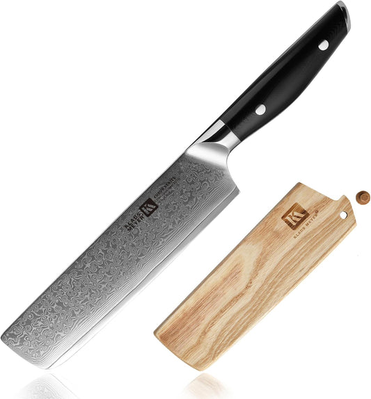 Luxor Damascus Steel 7 inch Nakiri Knife with Wood Sheath