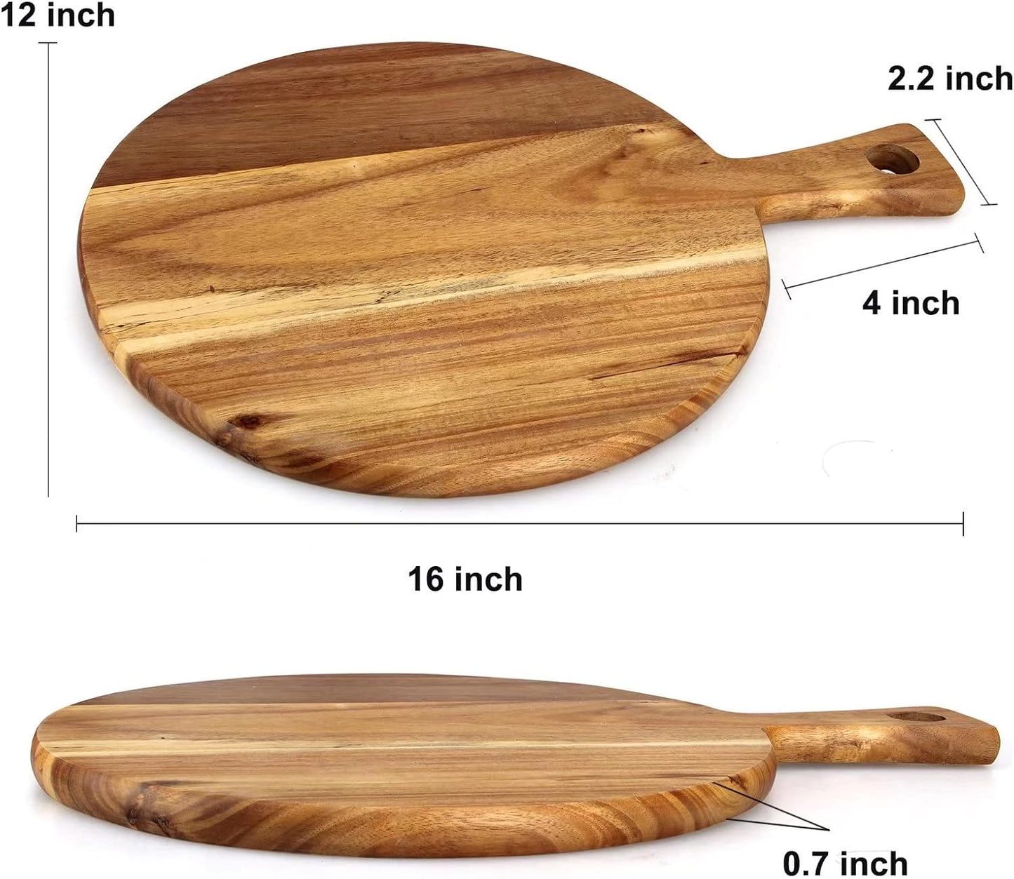 Acacia Wood Cutting Board with Handle Wooden Chopping Board Round Cutting Boards for Kitchen Decor Large Charcuterie Board Tray Teak Meat Cheese Board Bread Serving Platter Butcher Block Pizza Board