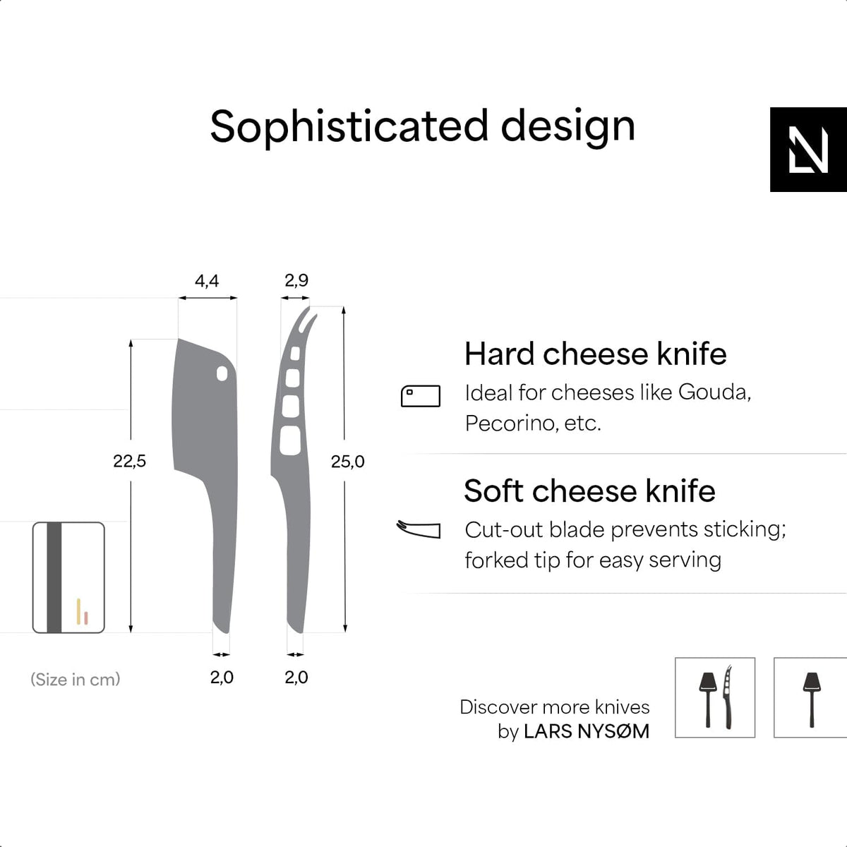 LARS NYSØM Cheese Knife Set Edge 2 pcs. I Cheese Knife Set Made of Stainless Steel I Premium Gift Box I Perfect as Christmas Gift (Stainless Steel)