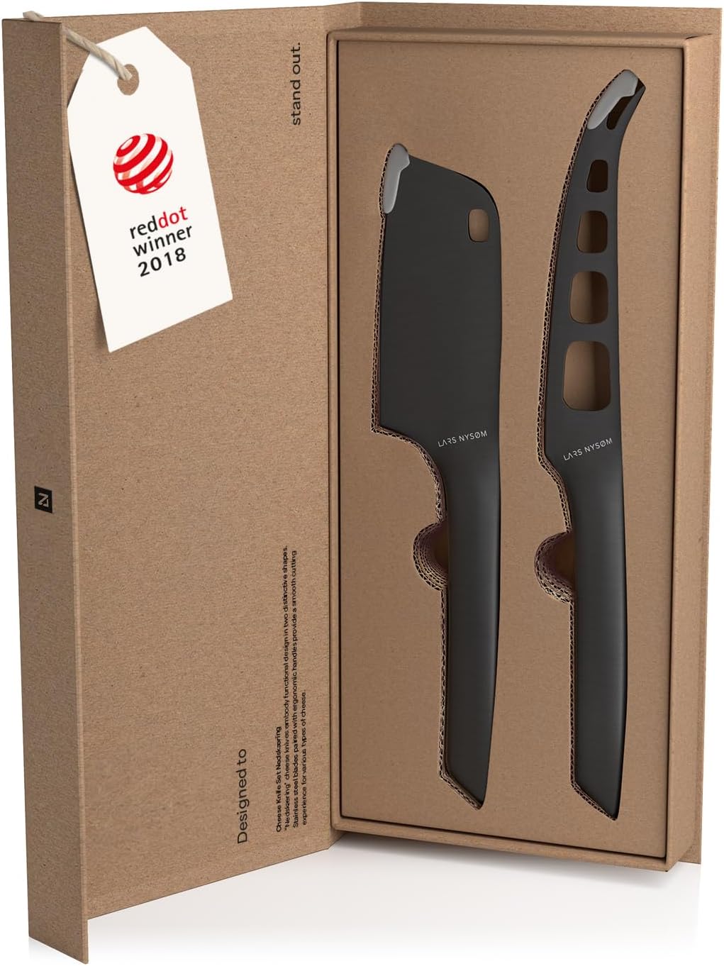 LARS NYSØM Cheese Knife Set Edge 2 pcs. I Cheese Knife Set Made of Stainless Steel I Premium Gift Box I Perfect as Christmas Gift (Stainless Steel)