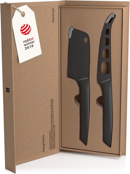 LARS NYSØM Cheese Knife Set Edge 2 pcs. I Cheese Knife Set Made of Stainless Steel I Premium Gift Box I Perfect as Christmas Gift (Stainless Steel)