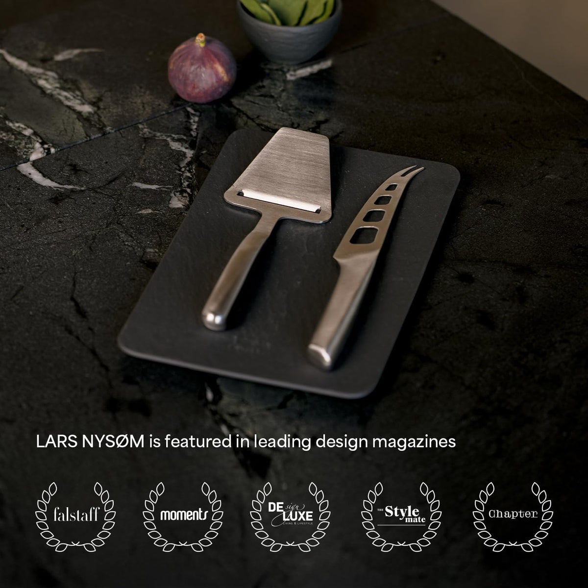 LARS NYSØM Cheese Knife Set Edge 2 pcs. I Cheese Knife Set Made of Stainless Steel I Premium Gift Box I Perfect as Christmas Gift (Stainless Steel)