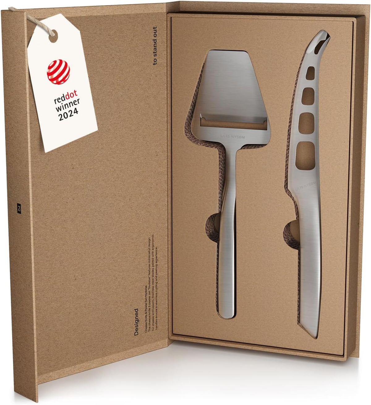 LARS NYSØM Cheese Knife Set Edge 2 pcs. I Cheese Knife Set Made of Stainless Steel I Premium Gift Box I Perfect as Christmas Gift (Stainless Steel)