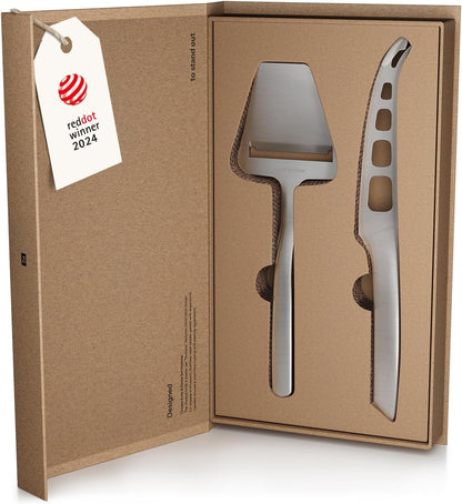 LARS NYSØM Cheese Knife Set Edge 2 pcs. I Cheese Knife Set Made of Stainless Steel I Premium Gift Box I Perfect as Christmas Gift (Stainless Steel)