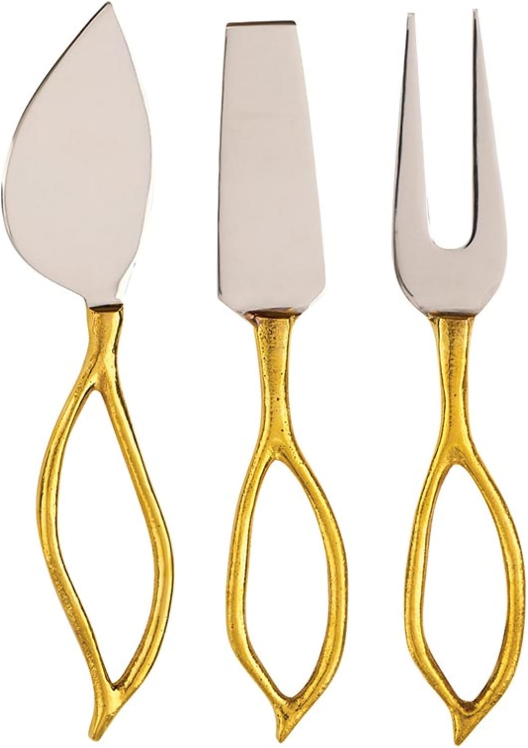 Cheese Knives - Gift Boxed Stainless Steel Wood Handled Bell & Chisel Knife & Fork Set, 3-Piece, Here for the Charcuterie