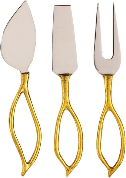 Cheese Knives - Gift Boxed Stainless Steel Wood Handled Bell & Chisel Knife & Fork Set, 3-Piece, Here for the Charcuterie
