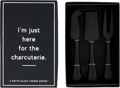 Cheese Knives - Gift Boxed Stainless Steel Wood Handled Bell & Chisel Knife & Fork Set, 3-Piece, Here for the Charcuterie