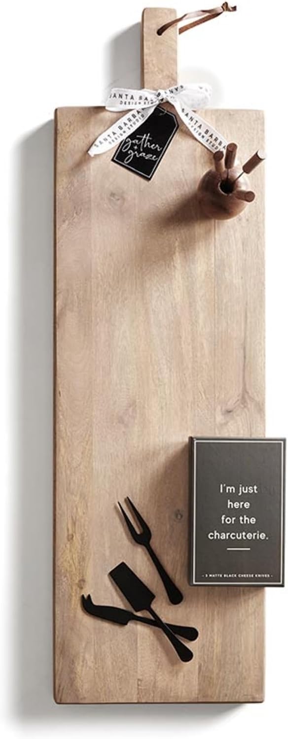 Cheese Knives - Gift Boxed Stainless Steel Wood Handled Bell & Chisel Knife & Fork Set, 3-Piece, Here for the Charcuterie