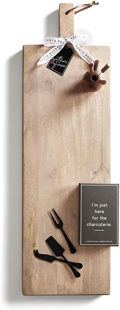 Cheese Knives - Gift Boxed Stainless Steel Wood Handled Bell & Chisel Knife & Fork Set, 3-Piece, Here for the Charcuterie