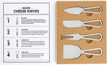 Cheese Knives - Gift Boxed Stainless Steel Wood Handled Bell & Chisel Knife & Fork Set, 3-Piece, Here for the Charcuterie