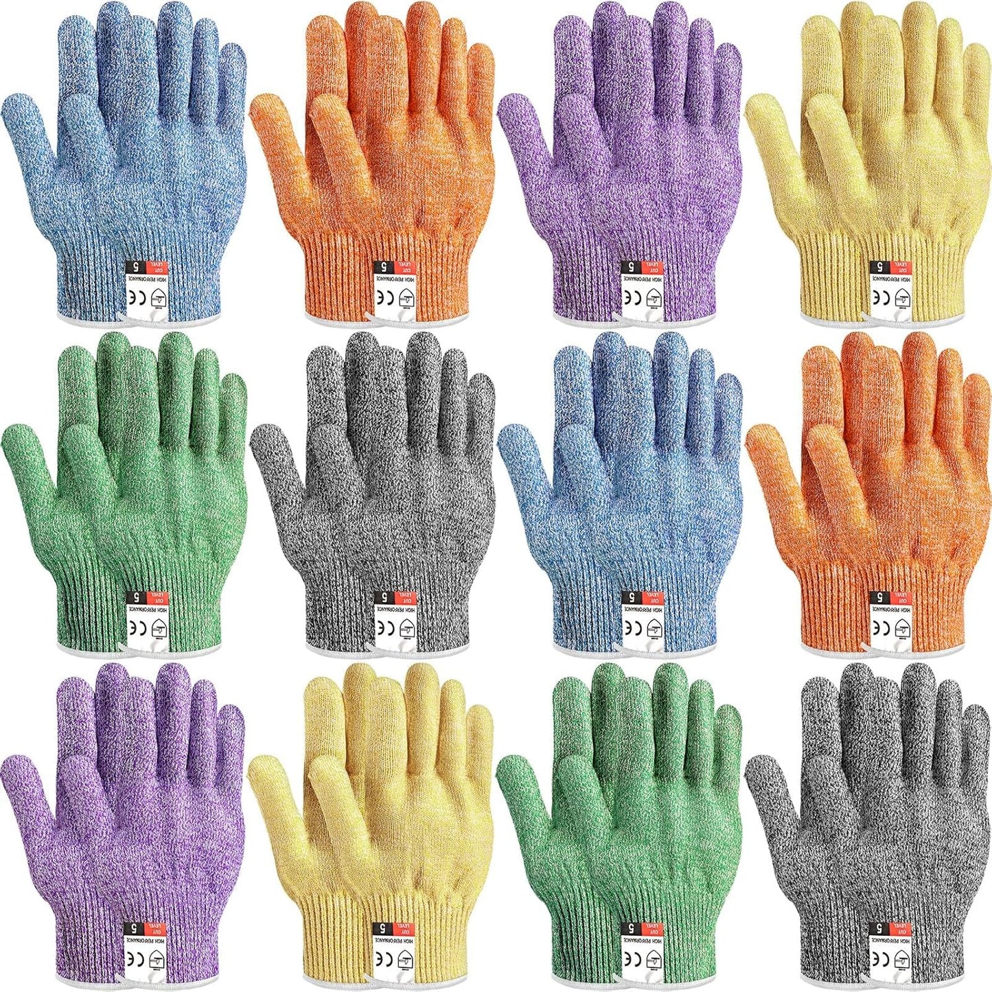 12 Pairs Cut Resistant Gloves Level 5 Protection Safety Cutting Kitchen Cuts Gloves for Chefs Garden