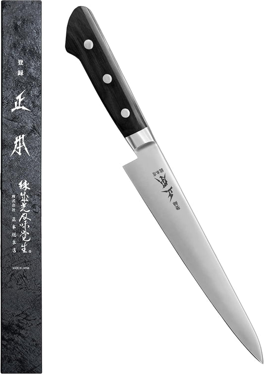 AT Sujihiki Slicing Knife 9.4" (240mm) Made in JAPAN, Japanese Slicer Knife for Brisket, Meat, Sashimi, Sushi, Sharp Japanese Stainless Steel Blade, Full Tang Pakkawood Handle, Black