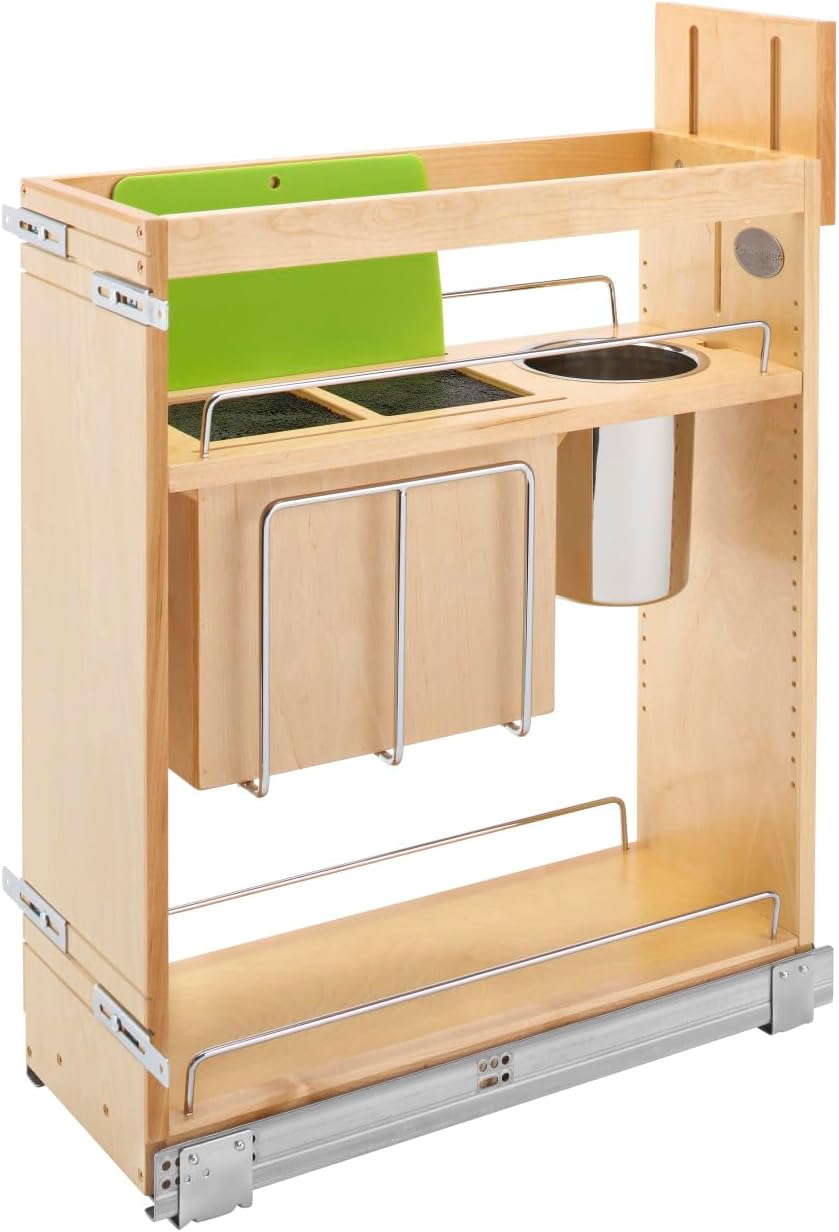 Wood Base Cabinet Knife Block Pullout Organizer w/Soft-Close