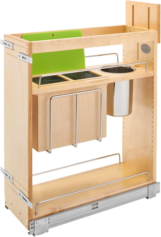 Wood Base Cabinet Knife Block Pullout Organizer w/Soft-Close