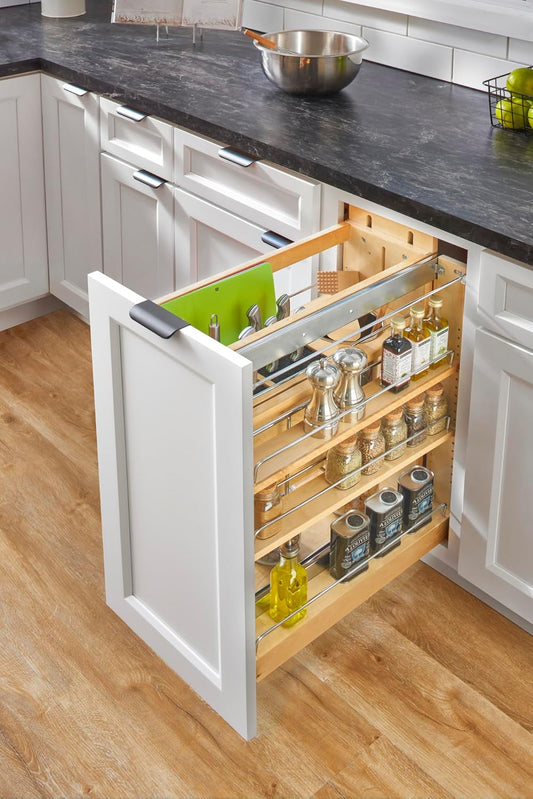 Wood Base Cabinet Knife Block Pullout Organizer w/Soft-Close