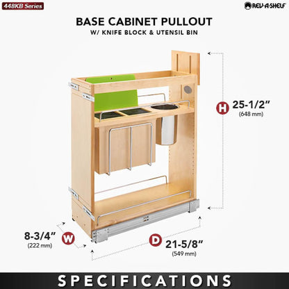 Wood Base Cabinet Knife Block Pullout Organizer w/Soft-Close