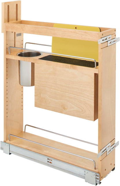 Wood Base Cabinet Knife Block Pullout Organizer w/Soft-Close