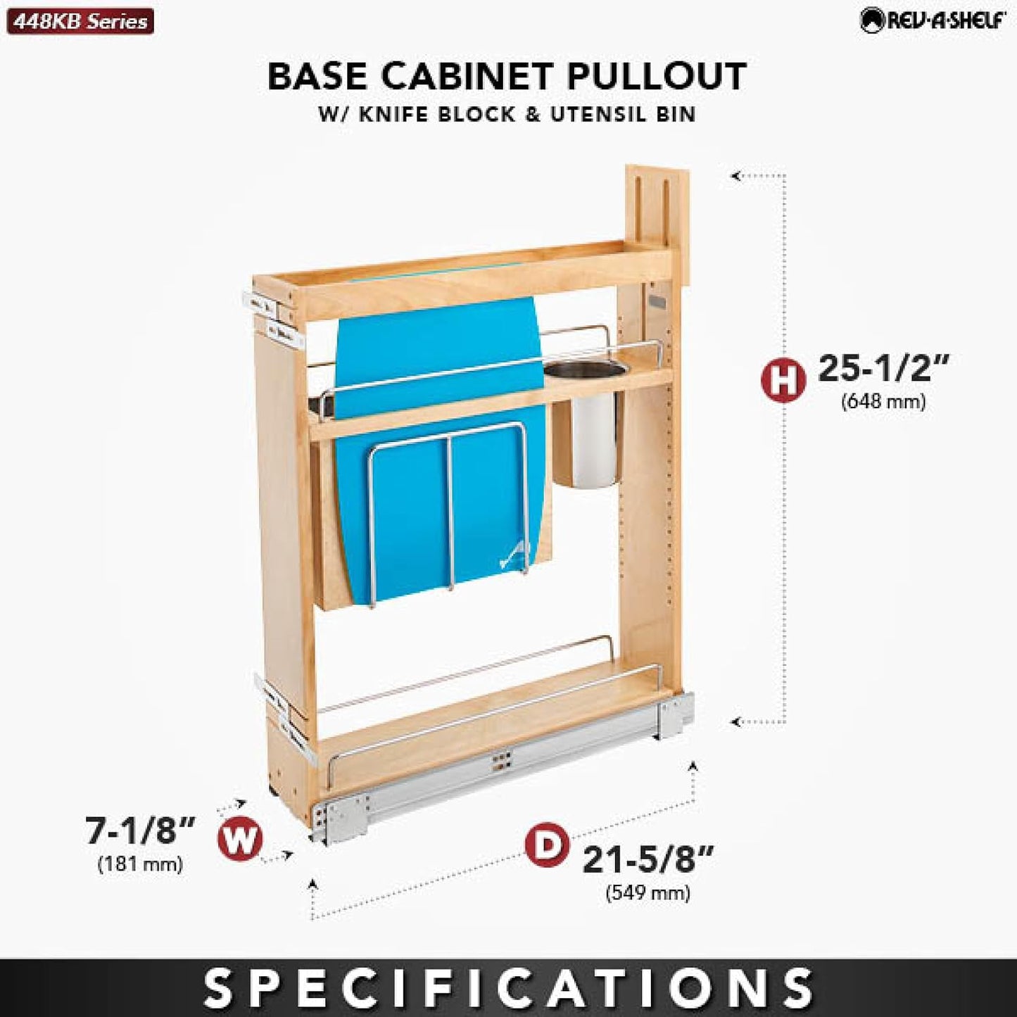Wood Base Cabinet Knife Block Pullout Organizer w/Soft-Close
