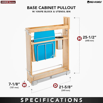 Wood Base Cabinet Knife Block Pullout Organizer w/Soft-Close
