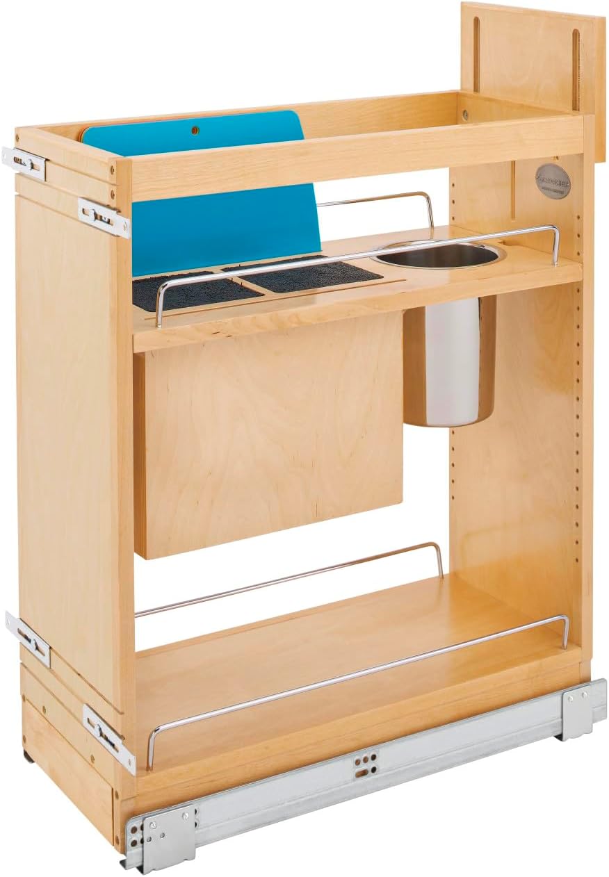 Wood Base Cabinet Knife Block Pullout Organizer w/Soft-Close